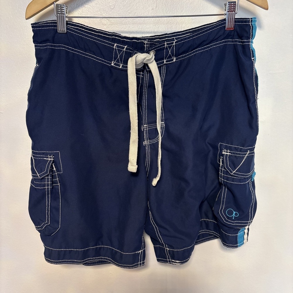 OP Ocean Pacific Swim Trunks Mens Med Blue Cargo Board Shorts OM13101Y